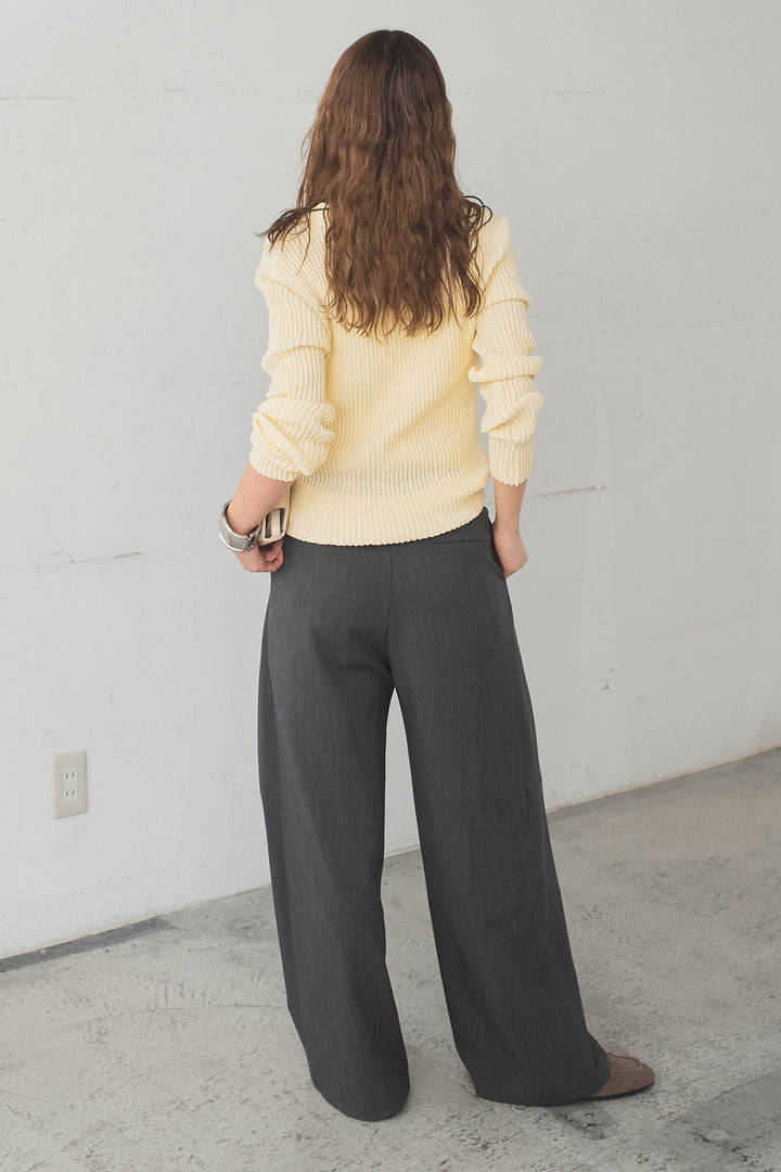 [SET]衿付きニットプルオーバー+サイドベルトタック入りスラックス(2set)