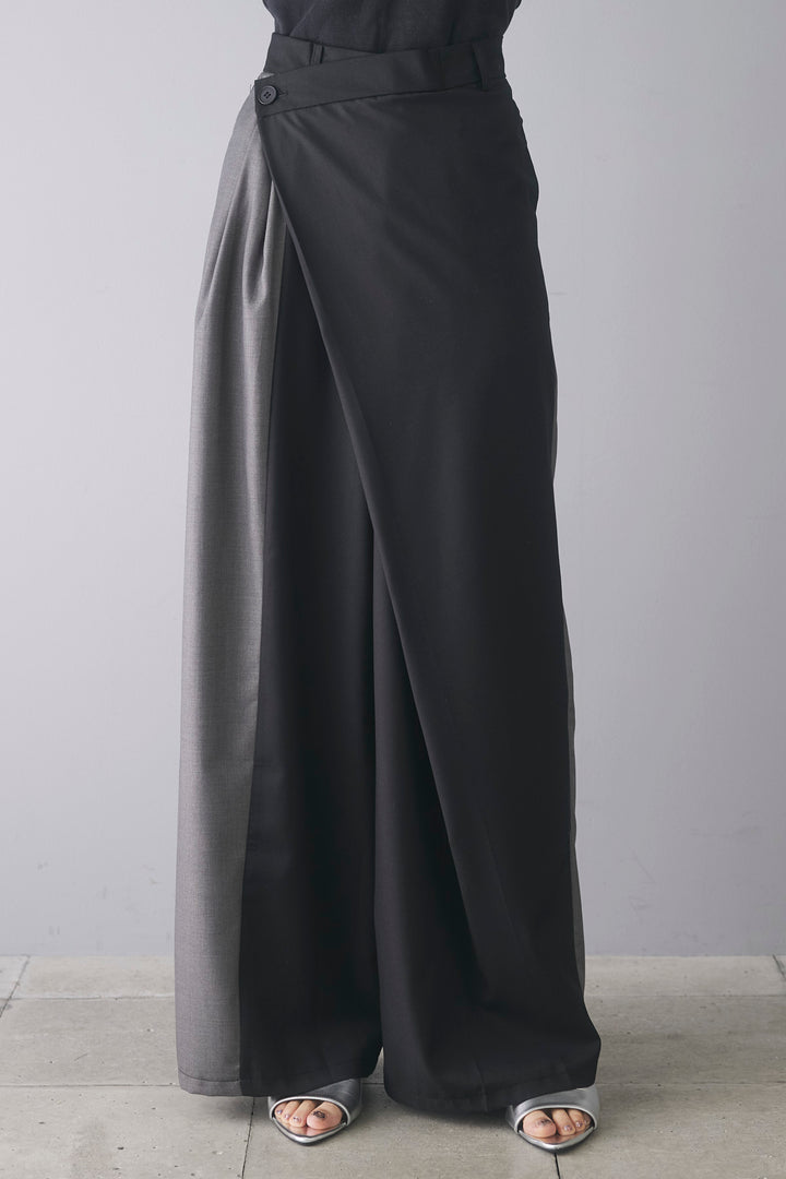 【即納】配色ラップワイドパンツ