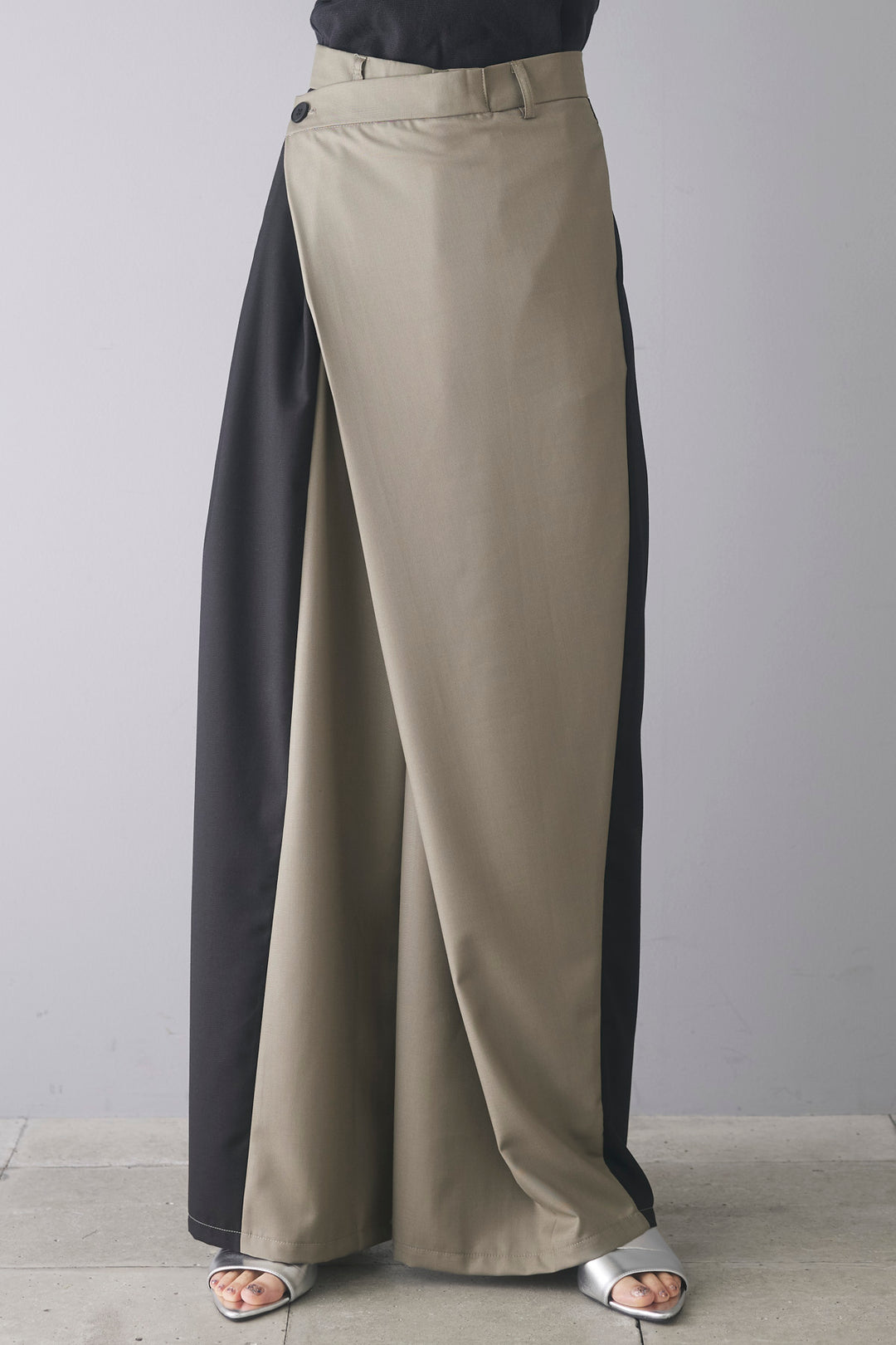 【即納】配色ラップワイドパンツ