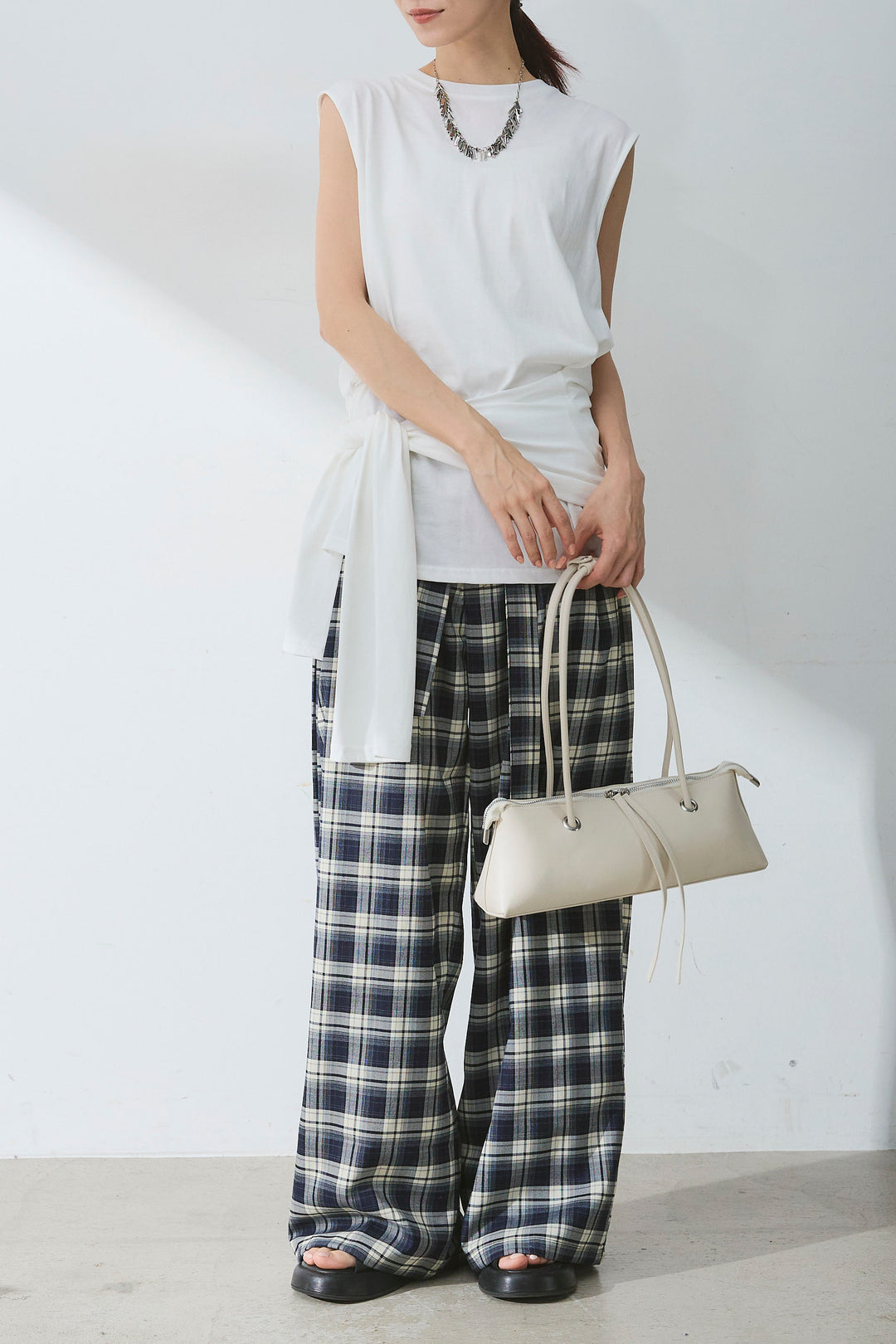 [SET]ウエスト巻きノースリカット+オンブレーチェックワイドパンツ(2set)