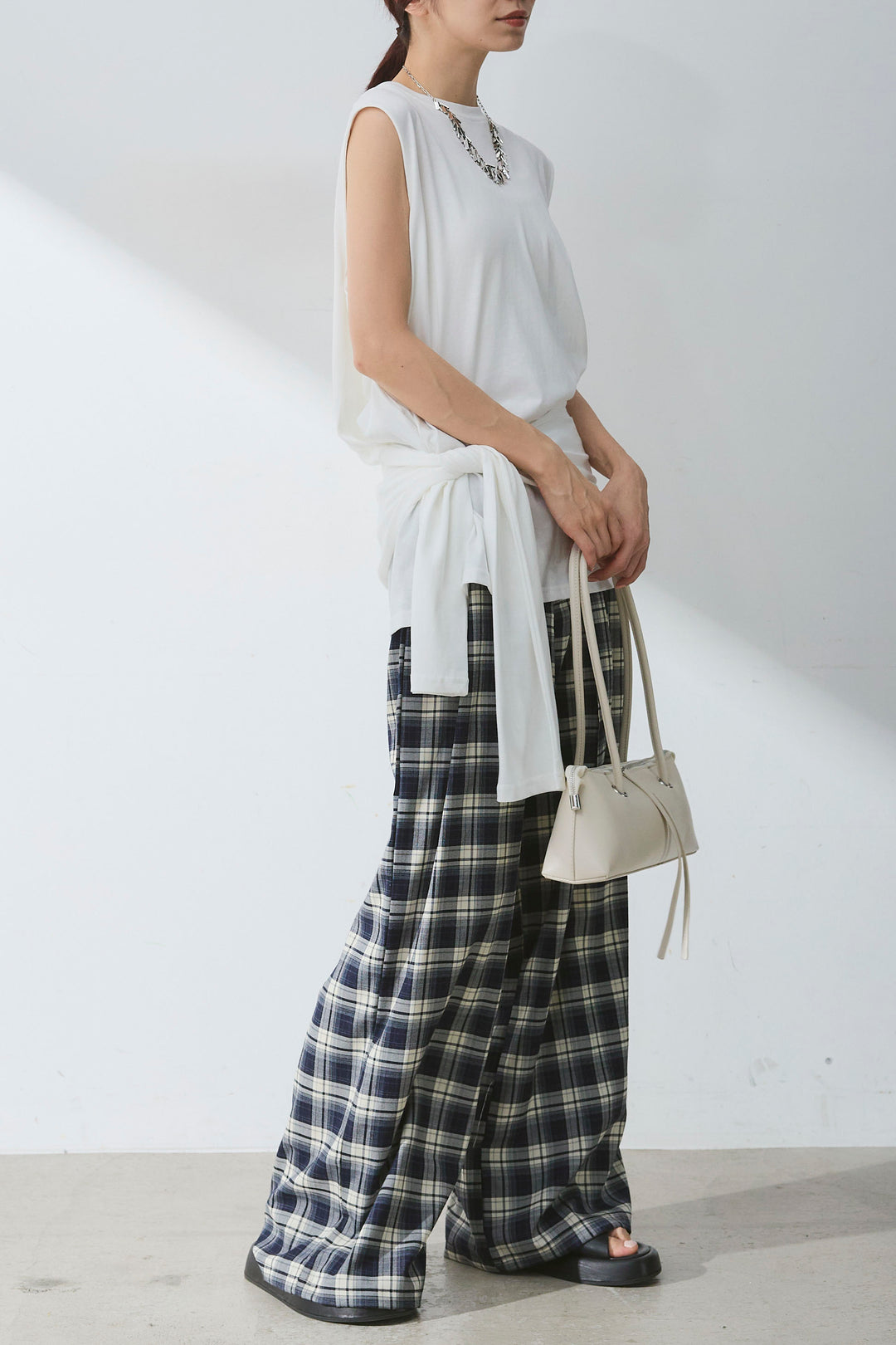 [SET]ウエスト巻きノースリカット+オンブレーチェックワイドパンツ(2set)