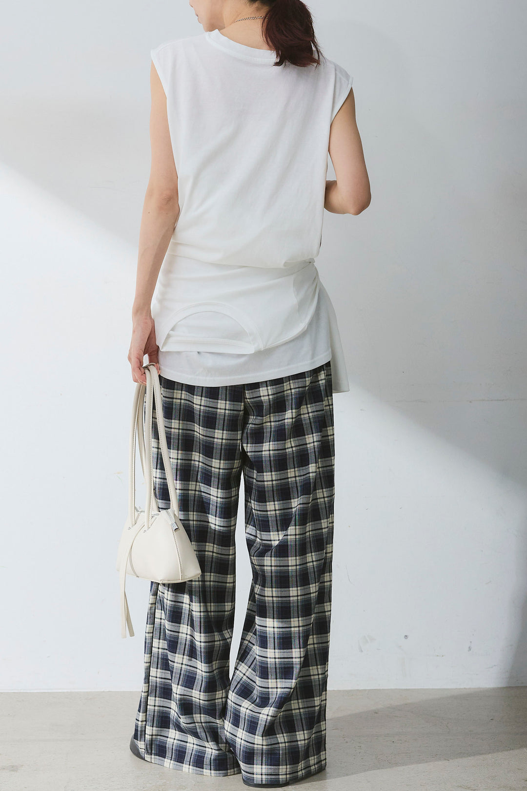 [SET]ウエスト巻きノースリカット+オンブレーチェックワイドパンツ(2set)