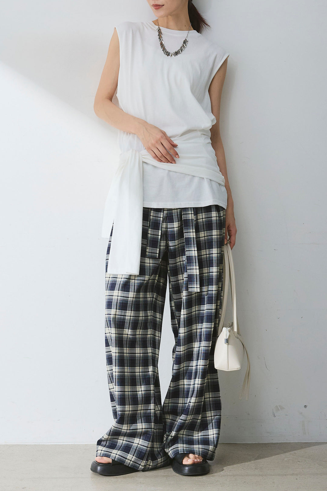 [SET]ウエスト巻きノースリカット+オンブレーチェックワイドパンツ(2set)