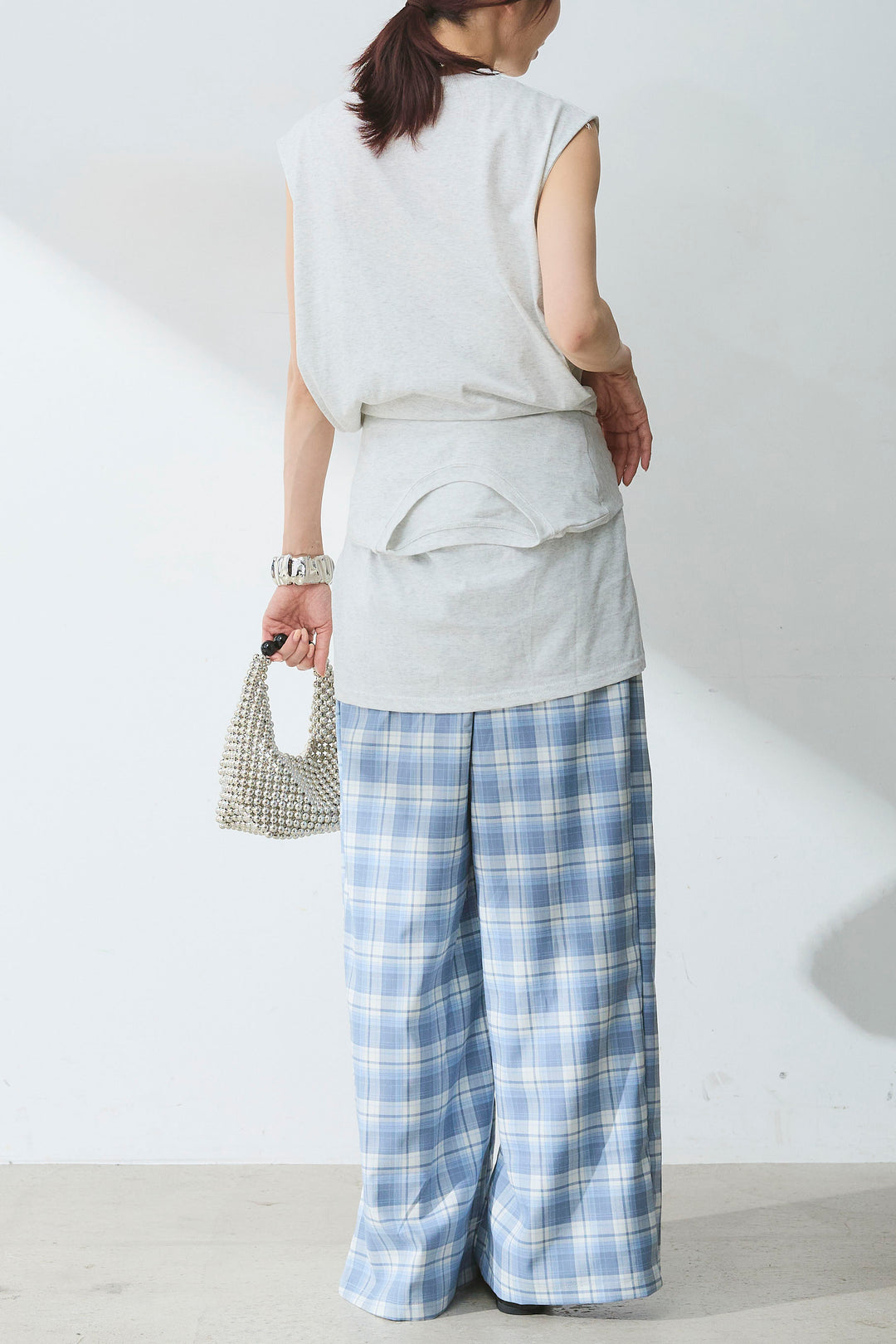 [SET]ウエスト巻きノースリカット+オンブレーチェックワイドパンツ(2set)