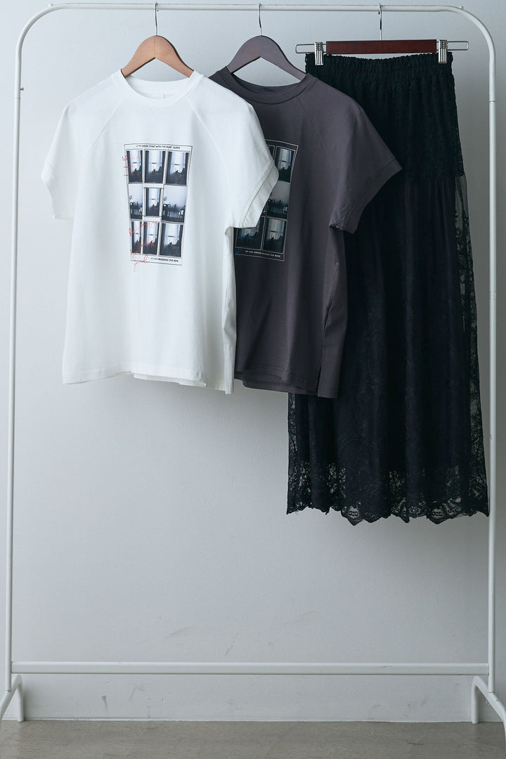 【着回しセット】フォトプリントラグランTシャツ+ミックスレース刺繍スカート+フォトプリントラグランTシャツ(3set)