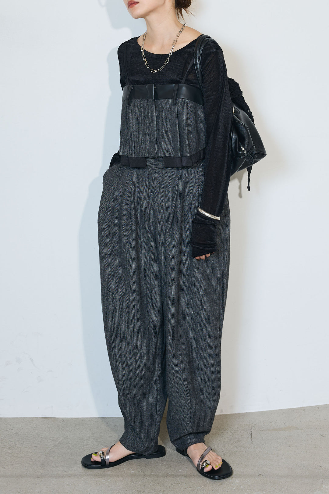 【155cmモデル着用】[SET]バリアスパターンビスチェ+ヘリンボーンタックパンツ(2set)