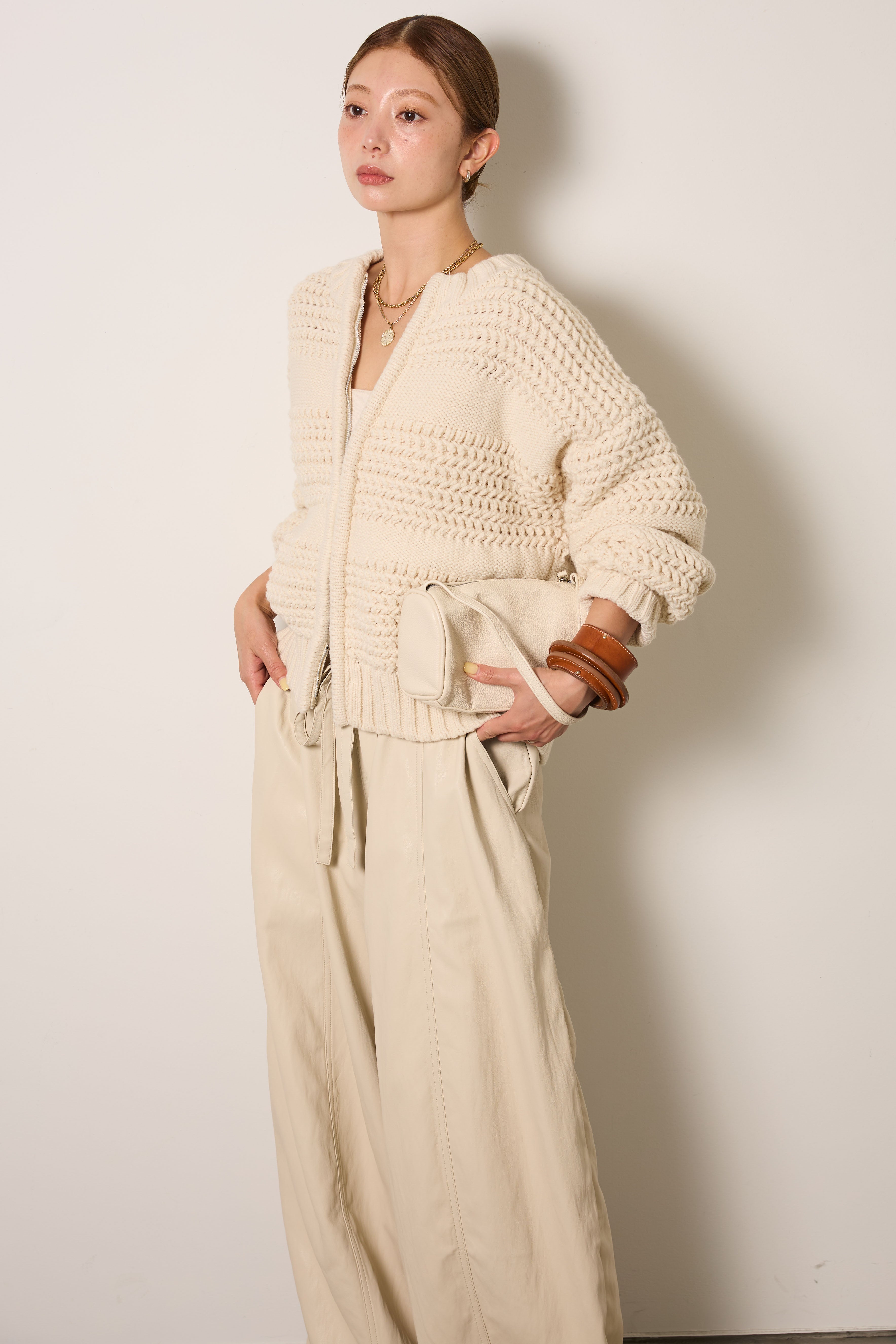 ロロピアーナ　ダブルジップ　ニット　ジャケット　アイボリー　カーディガン ロロピアーナ ダブルジップ ニット ジャケット アイボリー