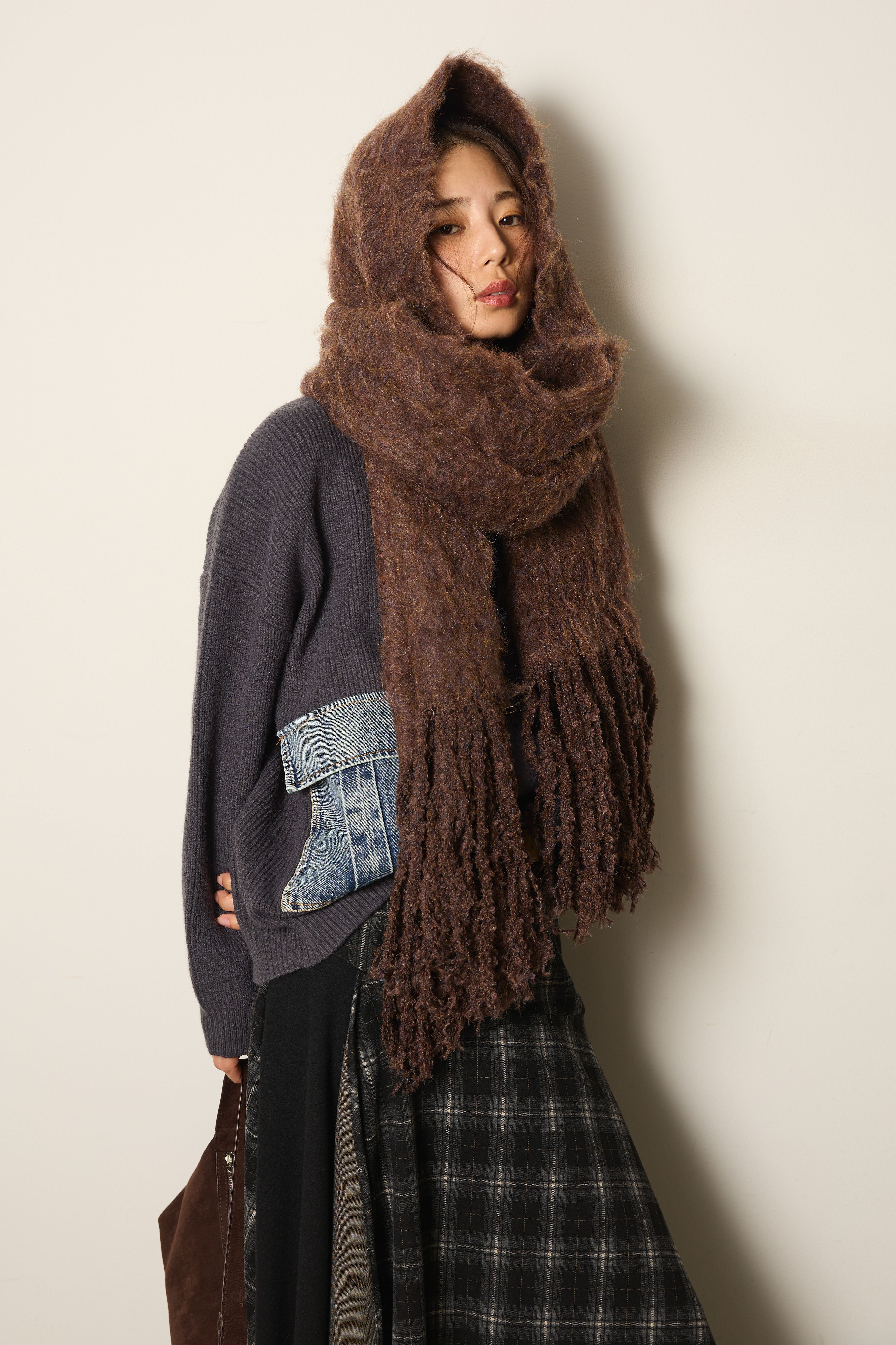 即納】起毛糸ロングマフラー/ブラウン – ESICA