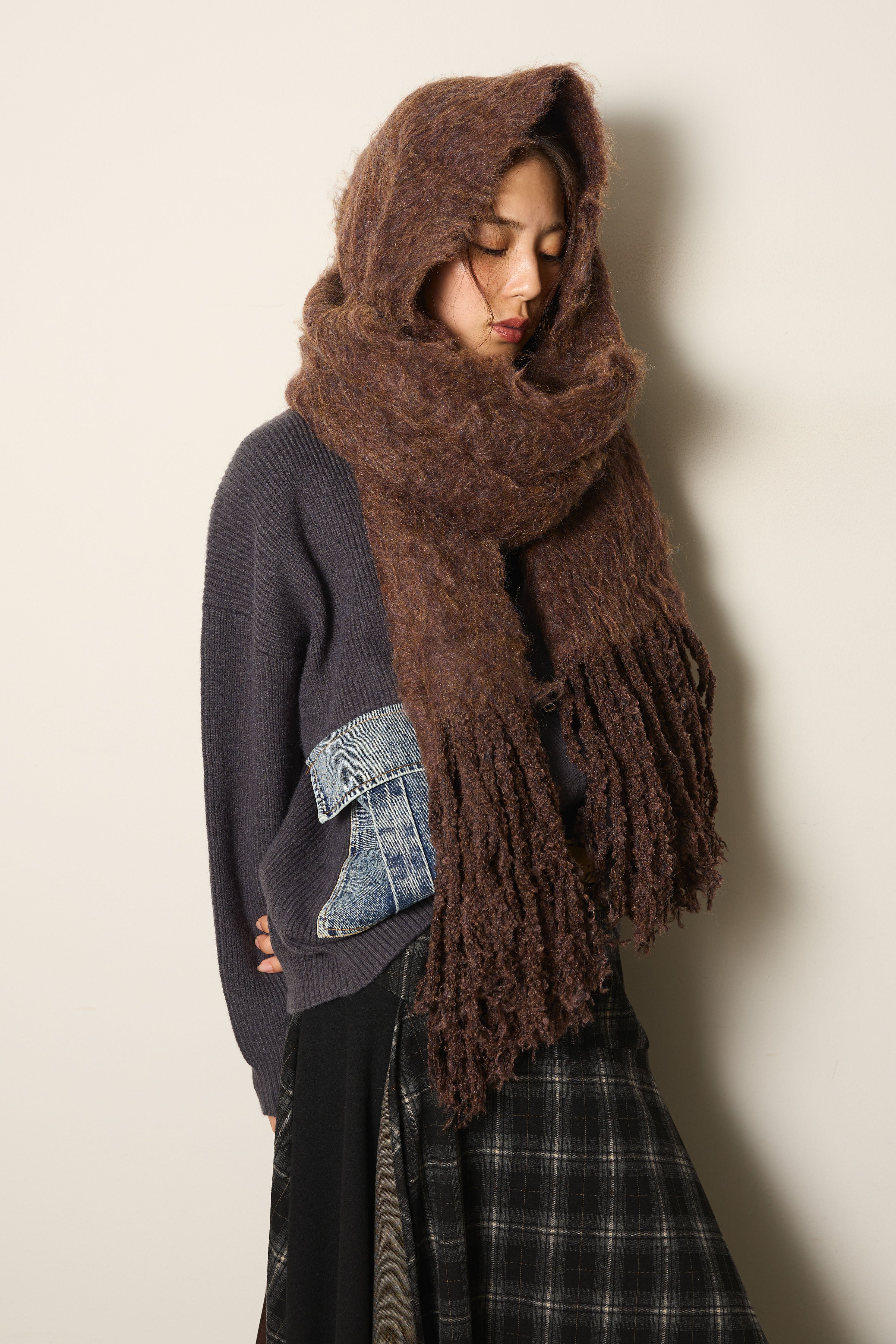 即納】起毛糸ロングマフラー/ブラウン – ESICA