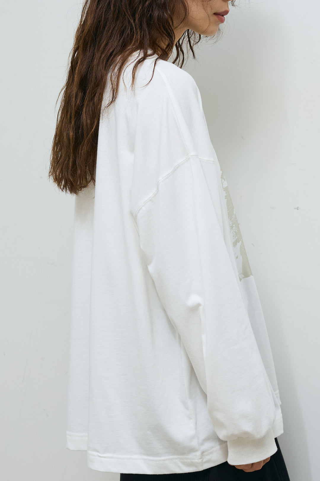 [SET]モヘアタッチマーブルニット+箔プリントBIGシルエットロングスリーブTシャツ+ワイドリブニットイージーパンツ(3set)