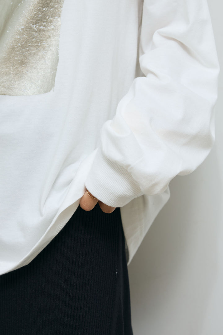 [SET]モヘアタッチマーブルニット+箔プリントBIGシルエットロングスリーブTシャツ+ワイドリブニットイージーパンツ(3set)