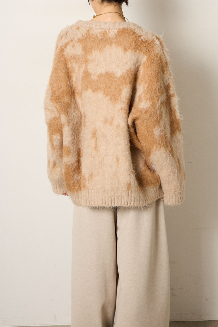 [SET]モヘアタッチマーブルニット+サイドベルトパンツ(2set)