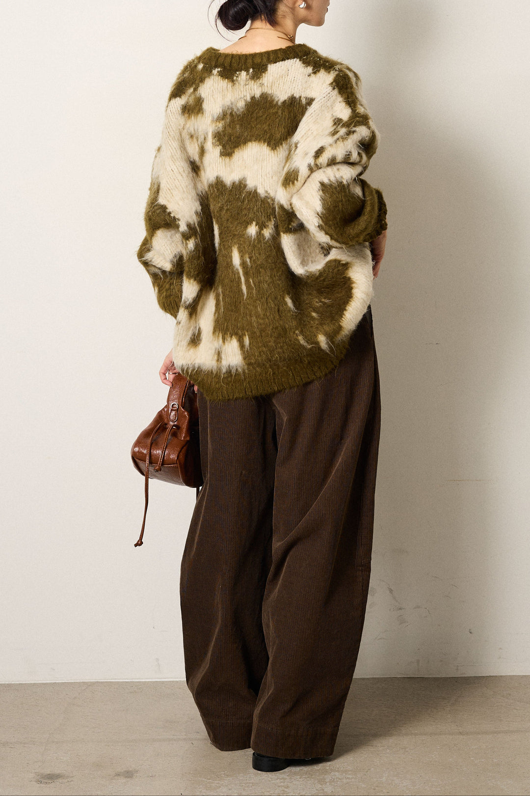 [SET]モヘアタッチマーブルニット+タック入りコーデュロイワイドパンツ(2set)