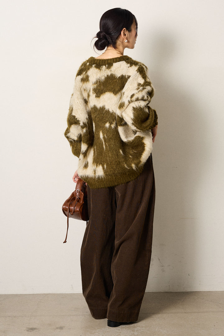 【着回しセット】[SET]モヘアタッチマーブルニット+タック入りコーデュロイワイドパンツ+ロープベルト付きスウェード調スカート(3set)