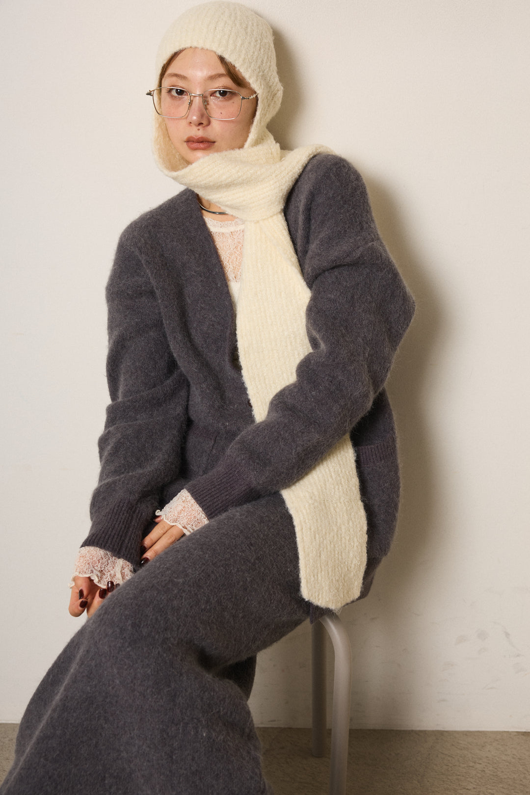 ブークレーイヤーフラップビーニー/アイボリー