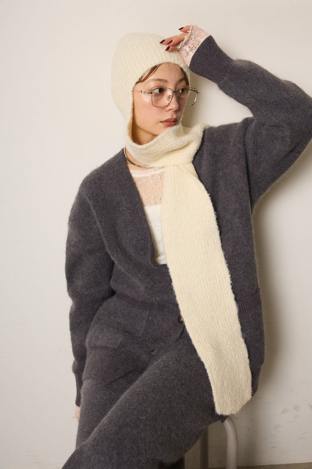 ブークレーイヤーフラップビーニー/アイボリー