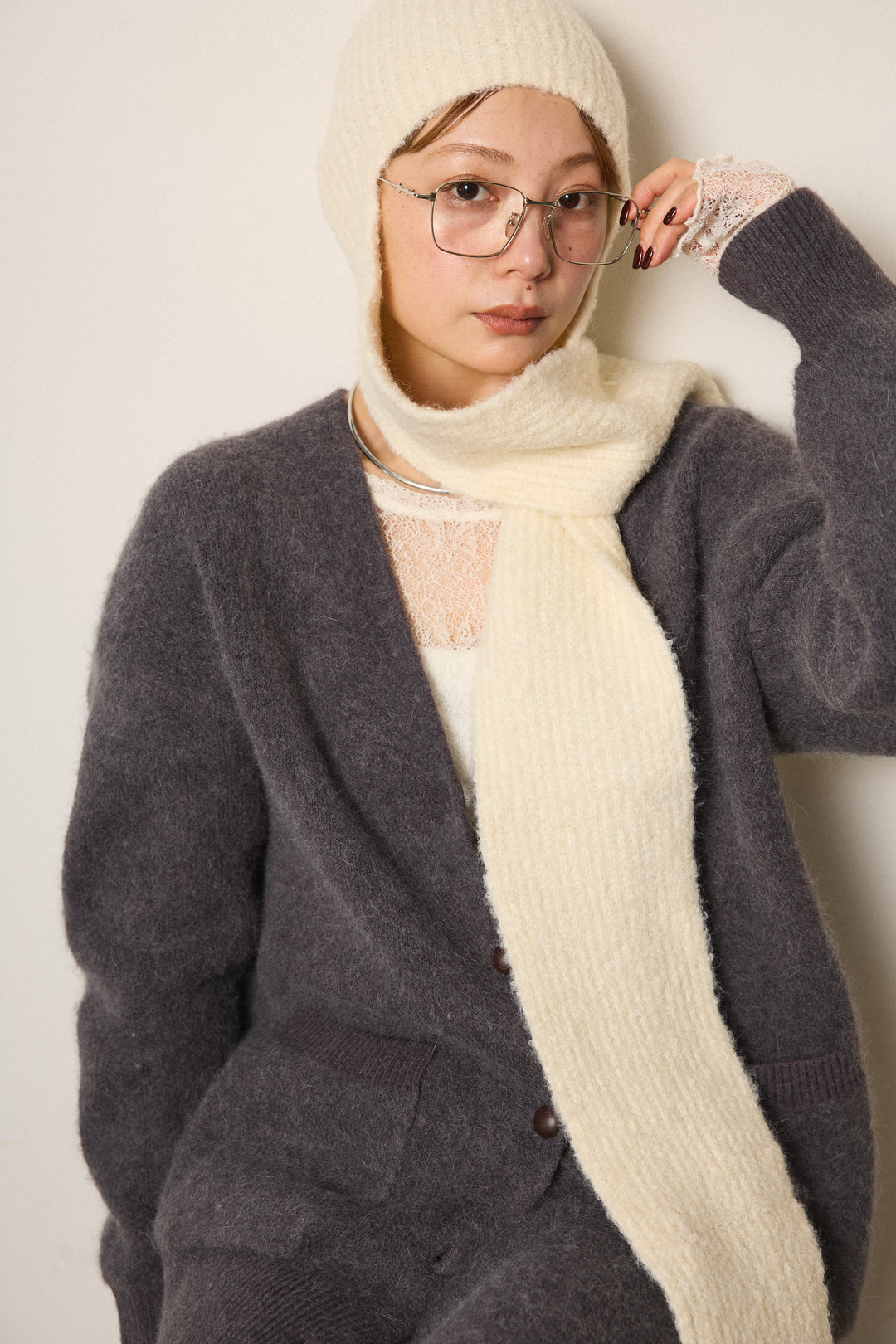 ブークレーイヤーフラップビーニー/アイボリー