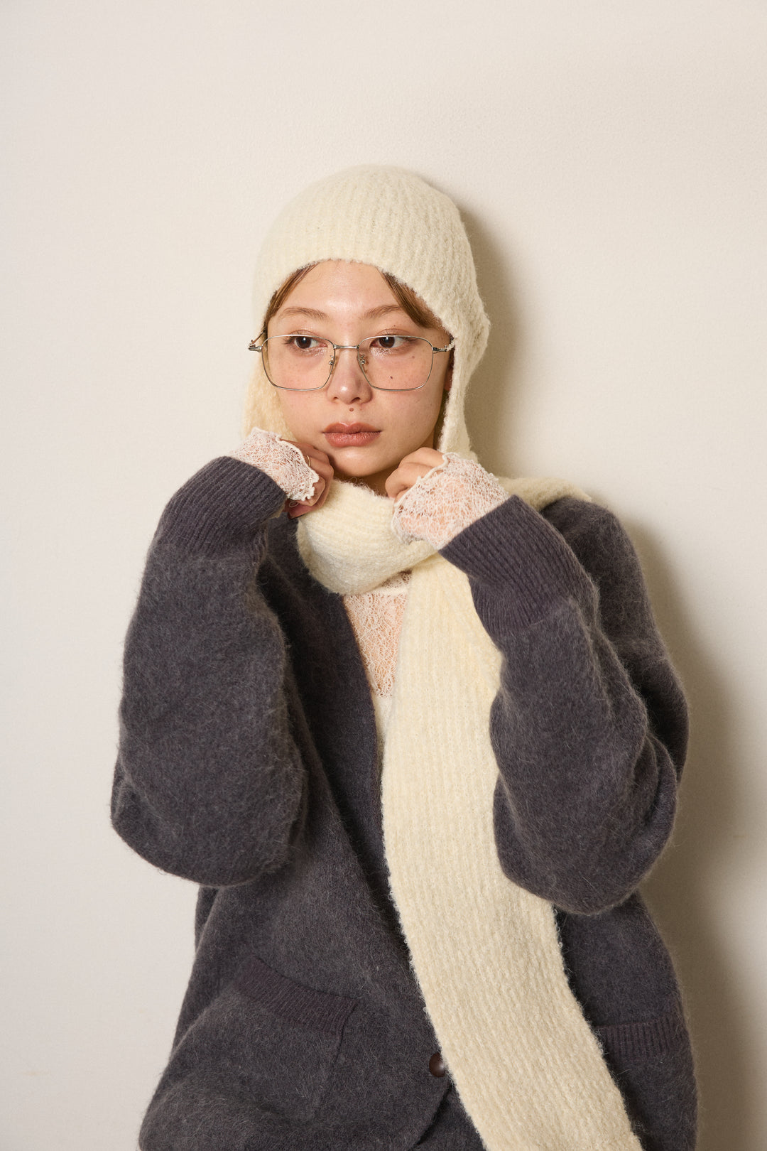 ブークレーイヤーフラップビーニー/アイボリー