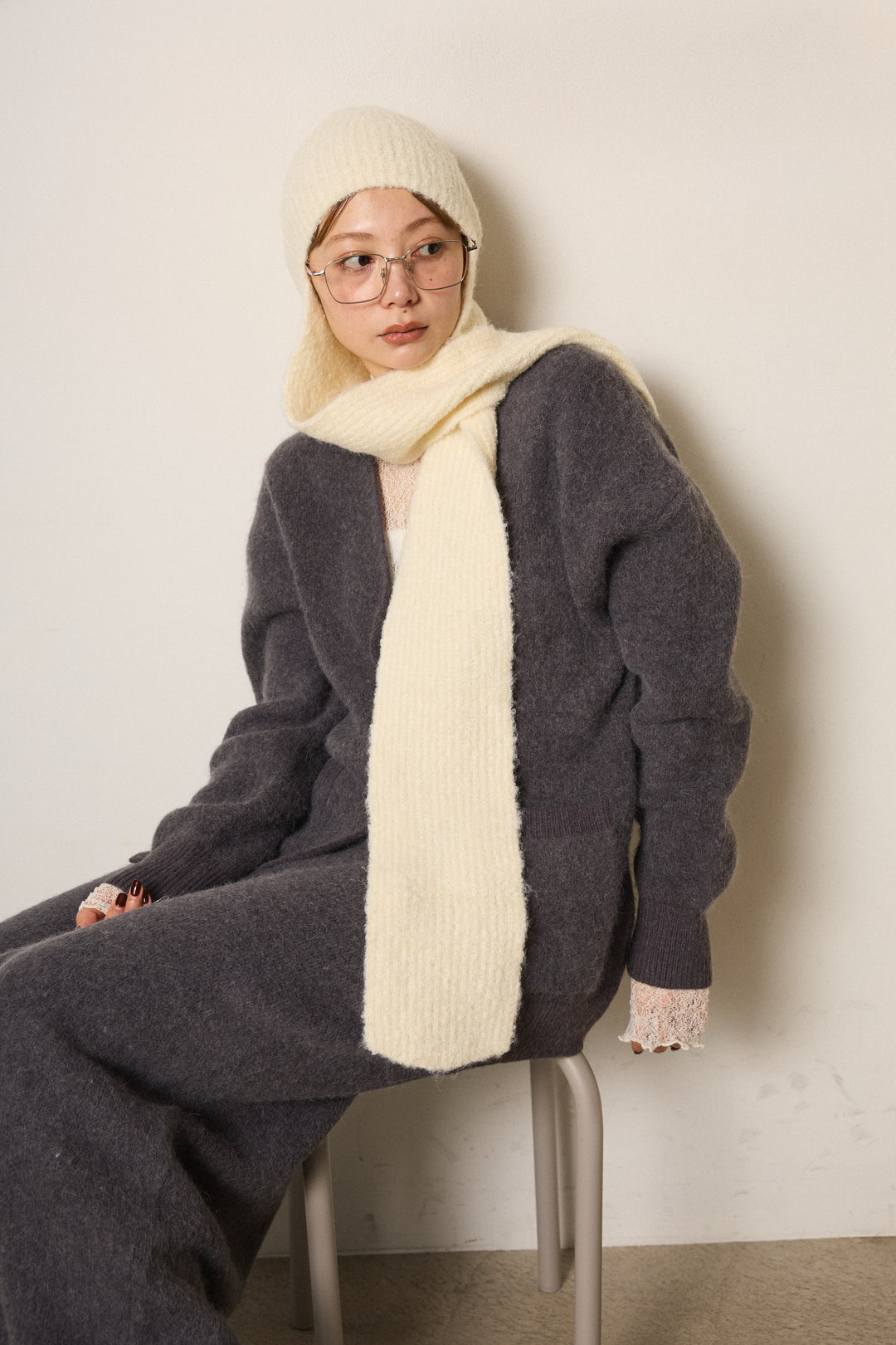 ブークレーイヤーフラップビーニー/アイボリー