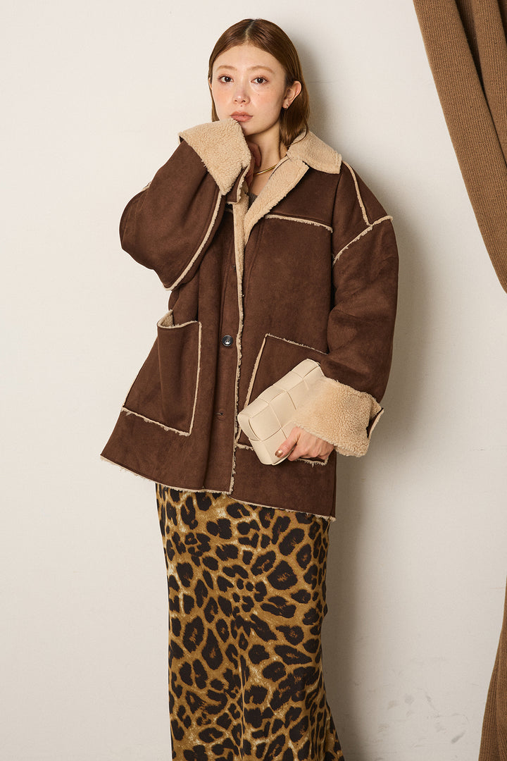 エコムートンミドルカバーオールジャケット/ベージュ