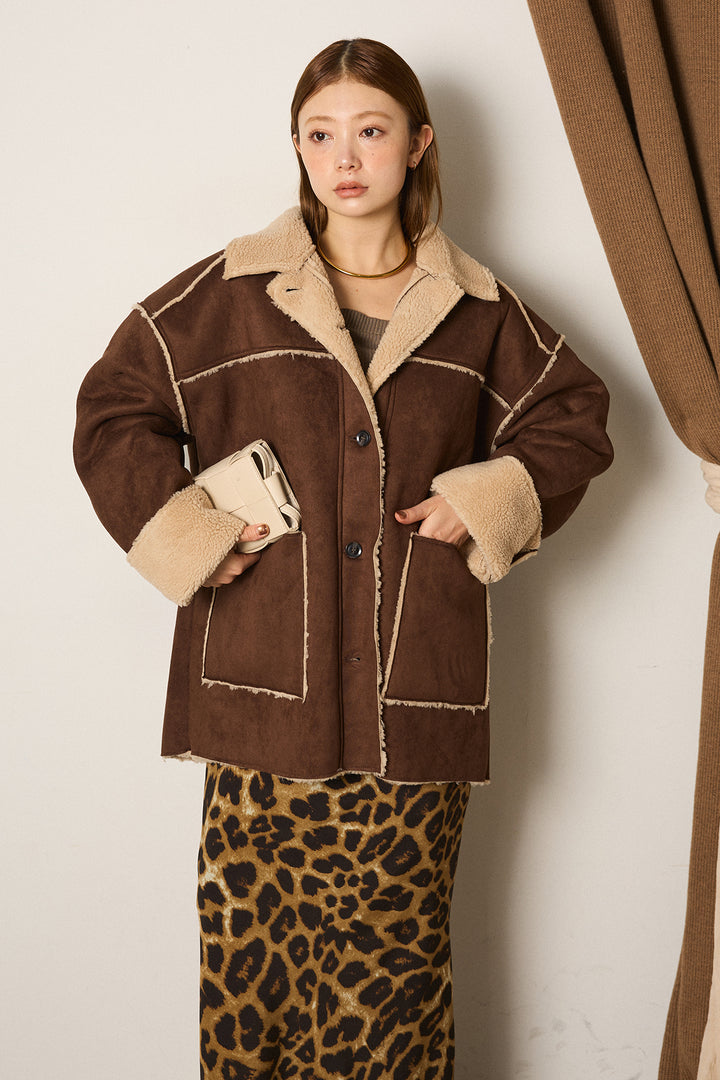 エコムートンミドルカバーオールジャケット/ベージュ