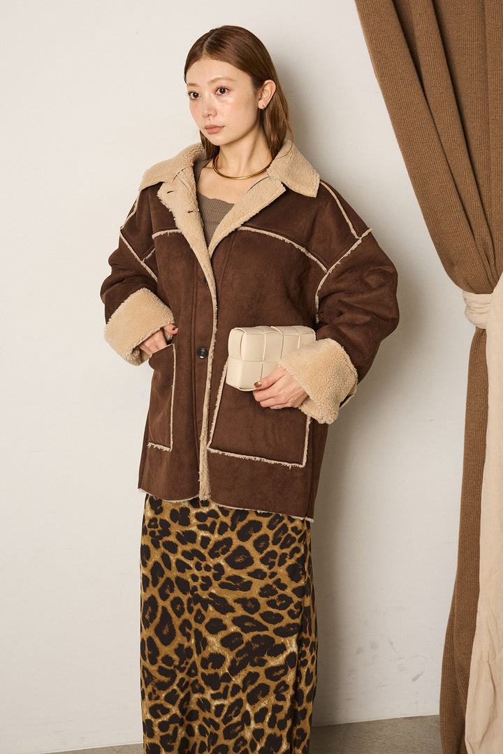 エコムートンミドルカバーオールジャケット/ベージュ