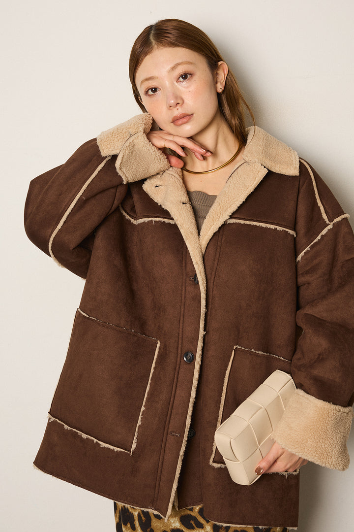 エコムートンミドルカバーオールジャケット/ベージュ