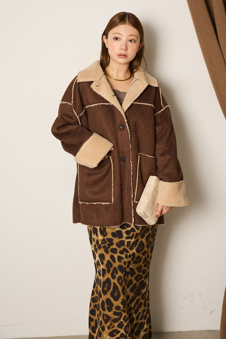 エコムートンミドルカバーオールジャケット/ベージュ