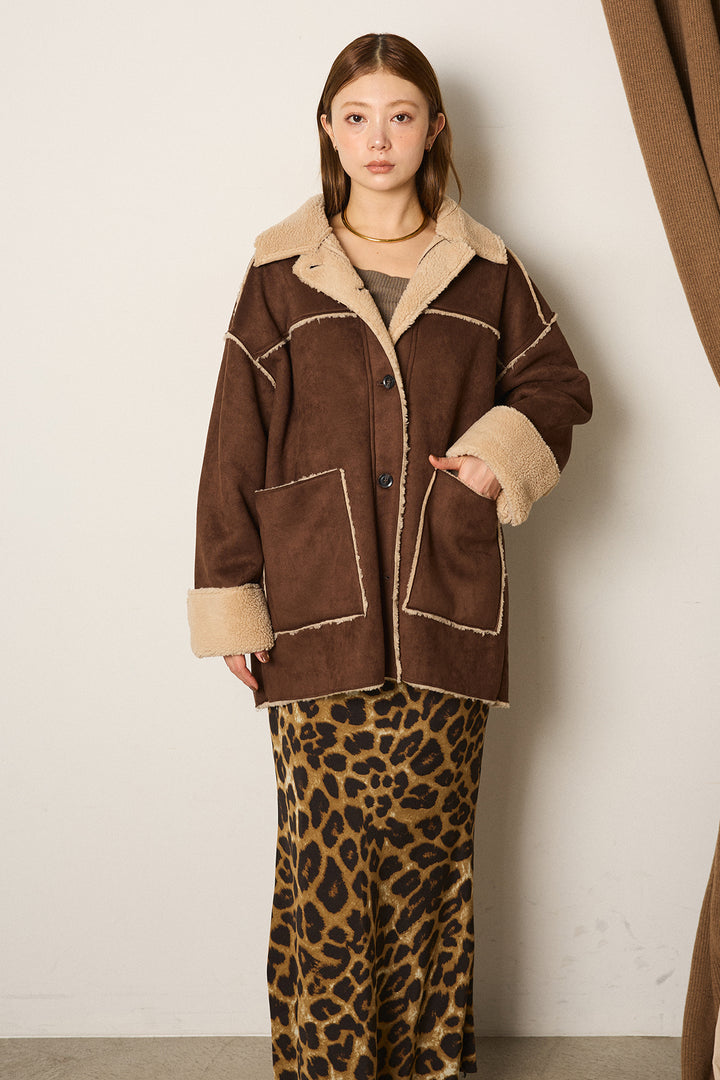 エコムートンミドルカバーオールジャケット/ベージュ