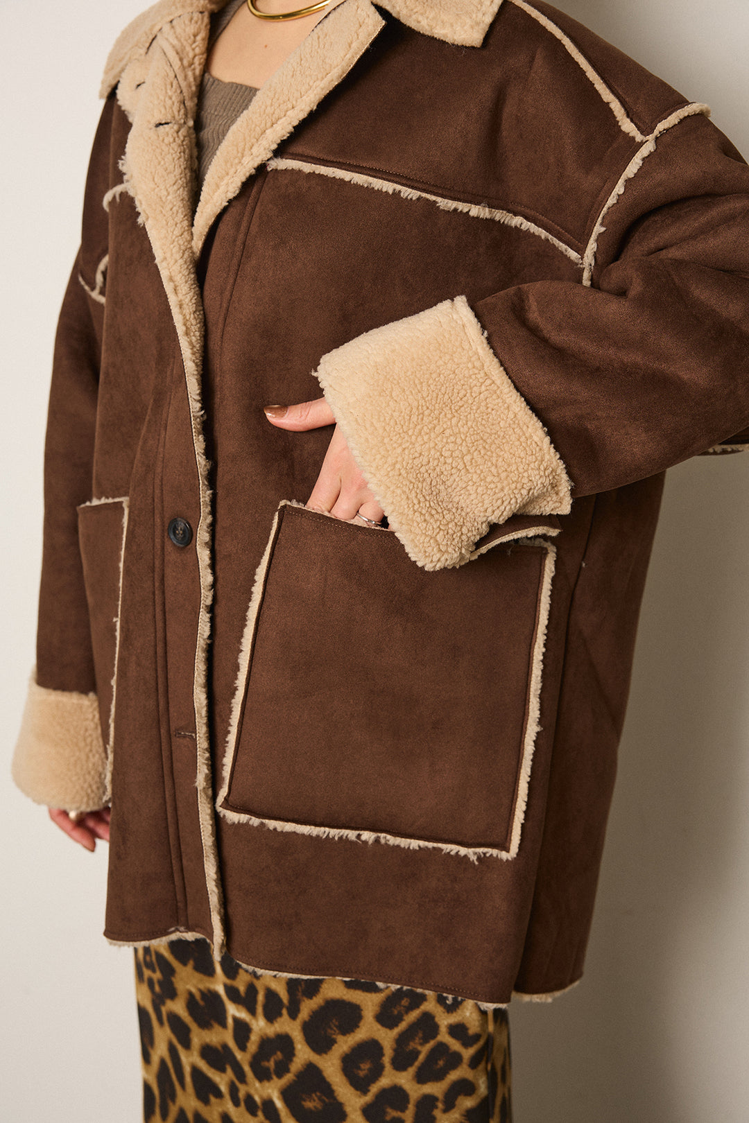 エコムートンミドルカバーオールジャケット/ベージュ