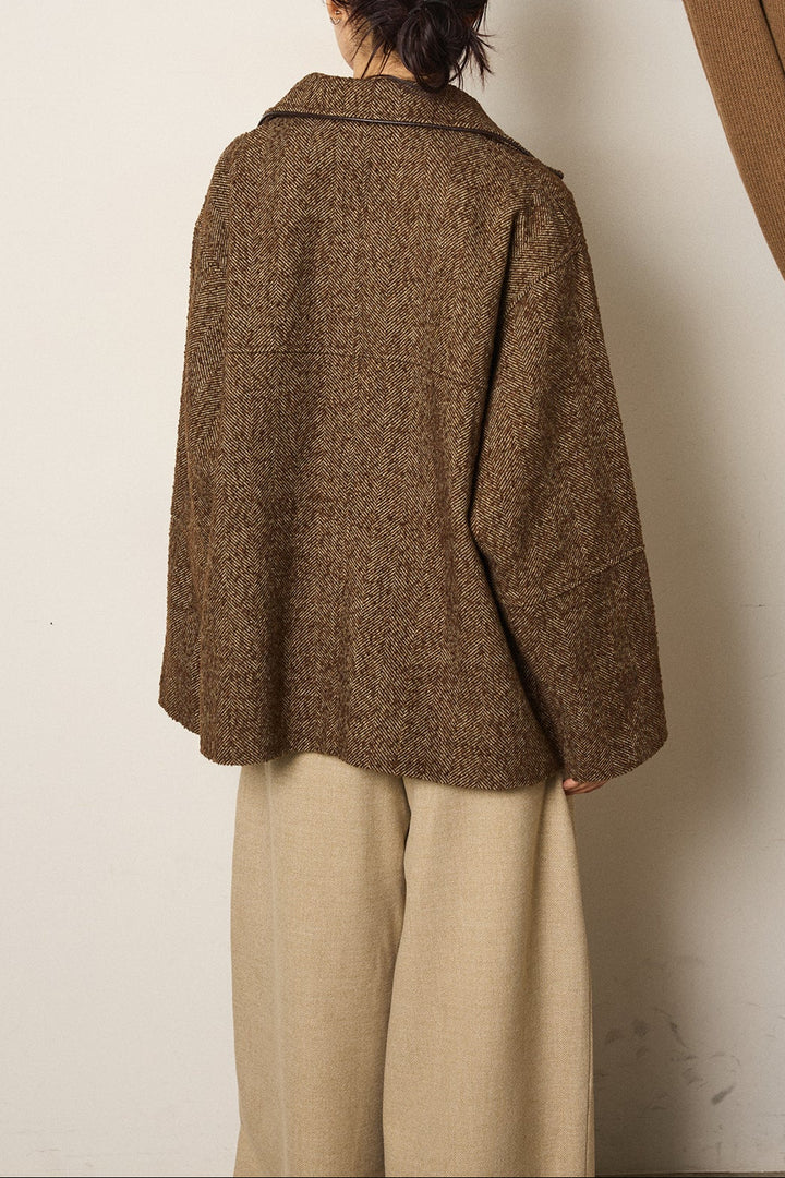 ネップヘリンボーン合皮パイピングカバーオール/ブラウン