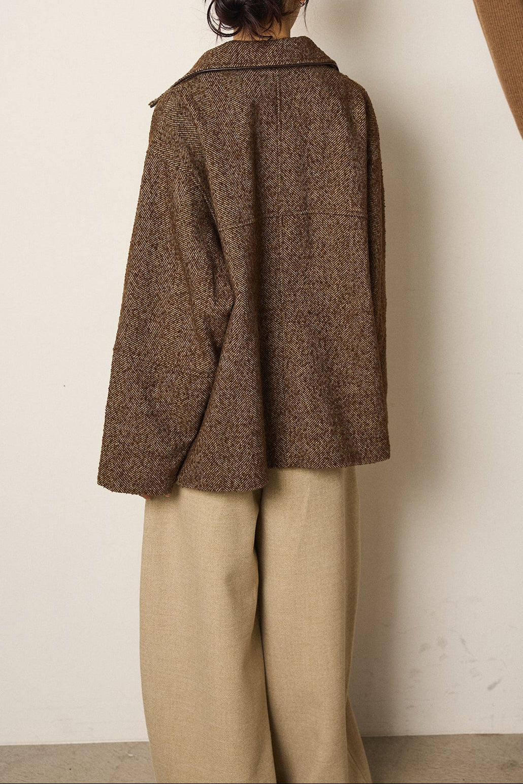 ネップヘリンボーン合皮パイピングカバーオール/ブラウン