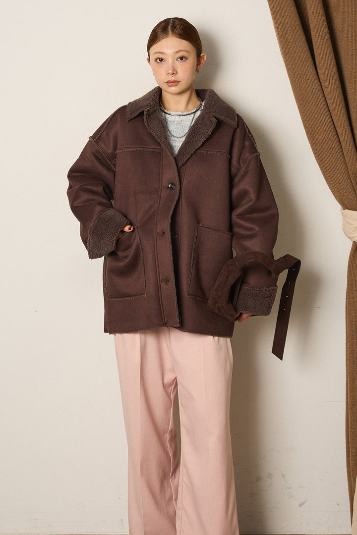 エコムートンミドルカバーオールジャケット/ブラウン