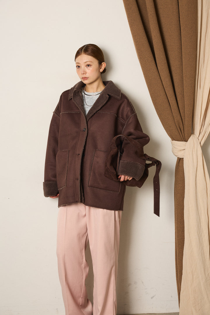 エコムートンミドルカバーオールジャケット/ブラウン