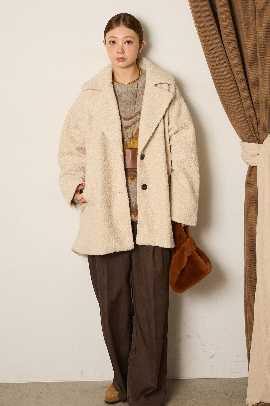 ループツイードタックジャケット/アイボリー