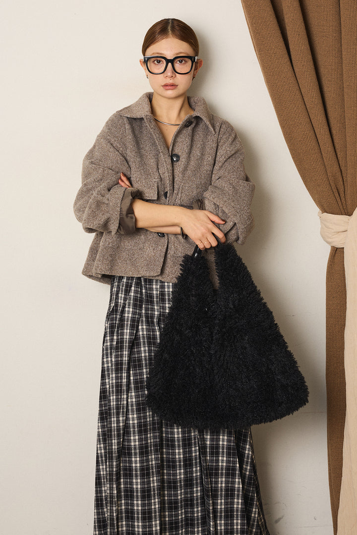 スライバーニットショートステンカラーコート/モカ