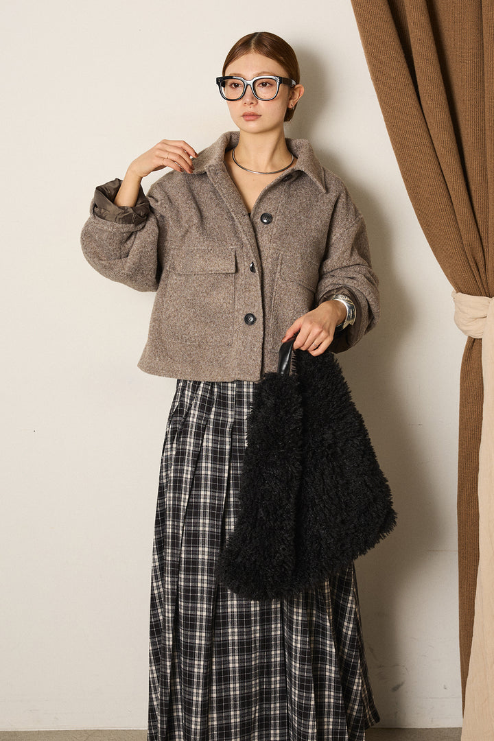 スライバーニットショートステンカラーコート/モカ