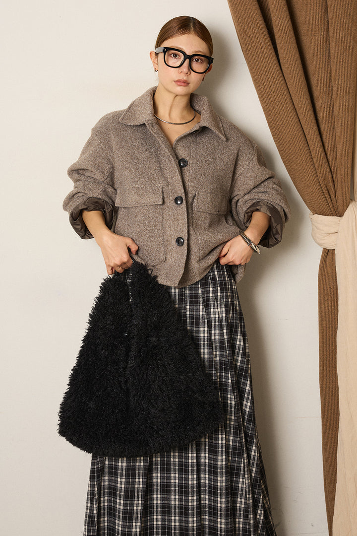 スライバーニットショートステンカラーコート/モカ