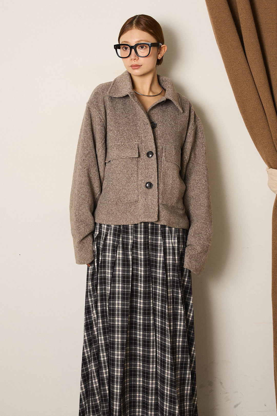 スライバーニットショートステンカラーコート/モカ