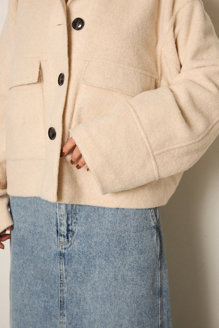 スライバーニットショートステンカラーコート/アイボリー