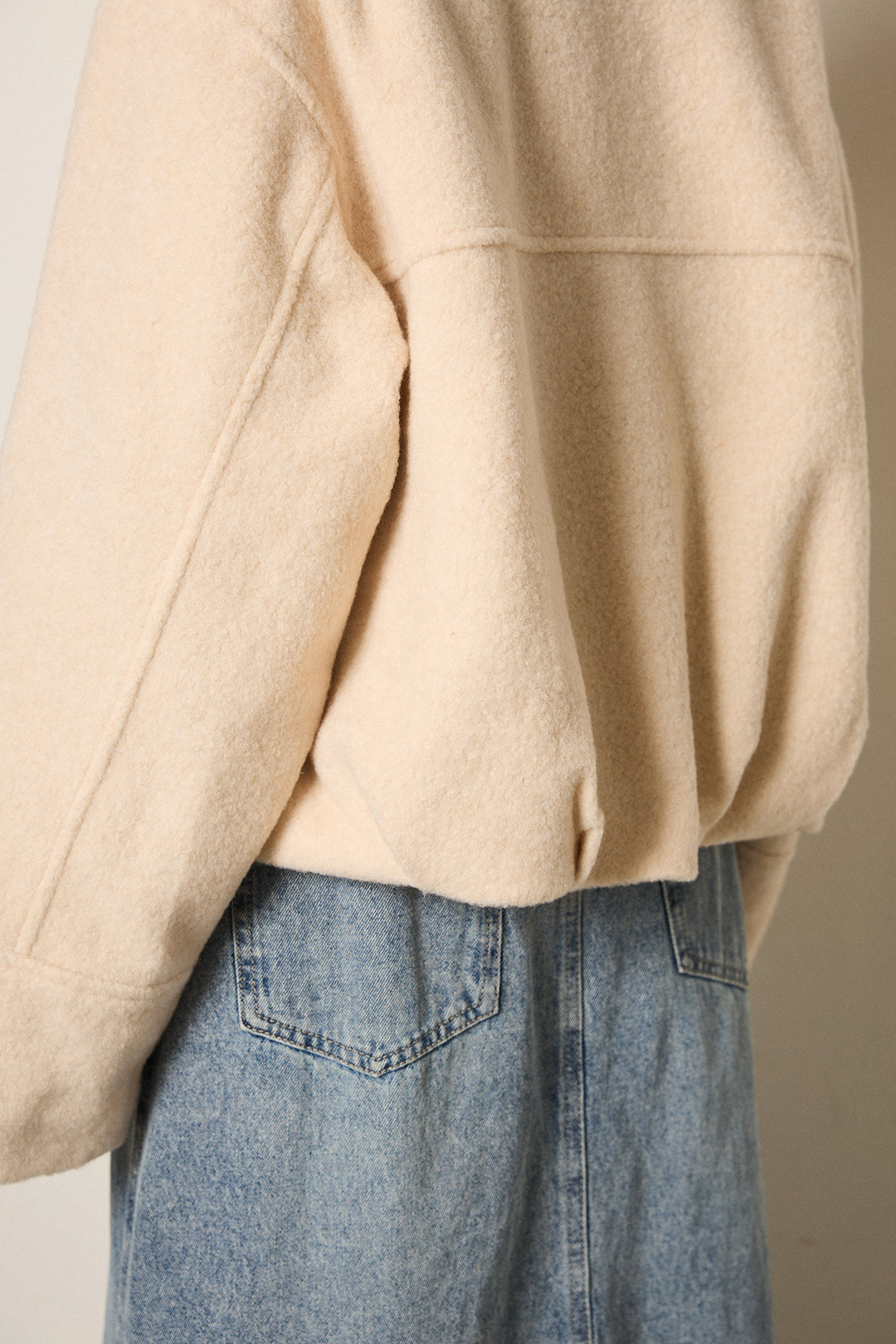 スライバーニットショートステンカラーコート/アイボリー