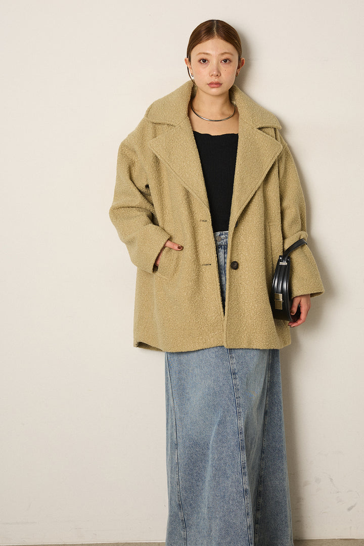 【即納】ループツイードタックジャケット/オリーブ