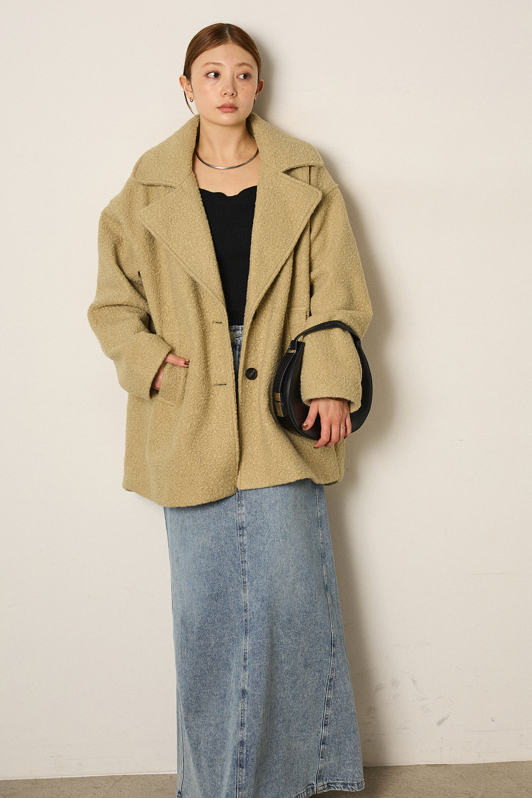 【即納】ループツイードタックジャケット/オリーブ