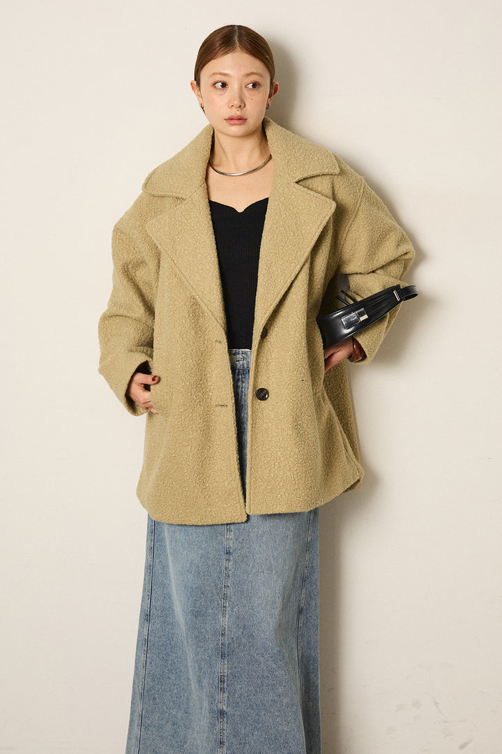 【即納】ループツイードタックジャケット/オリーブ