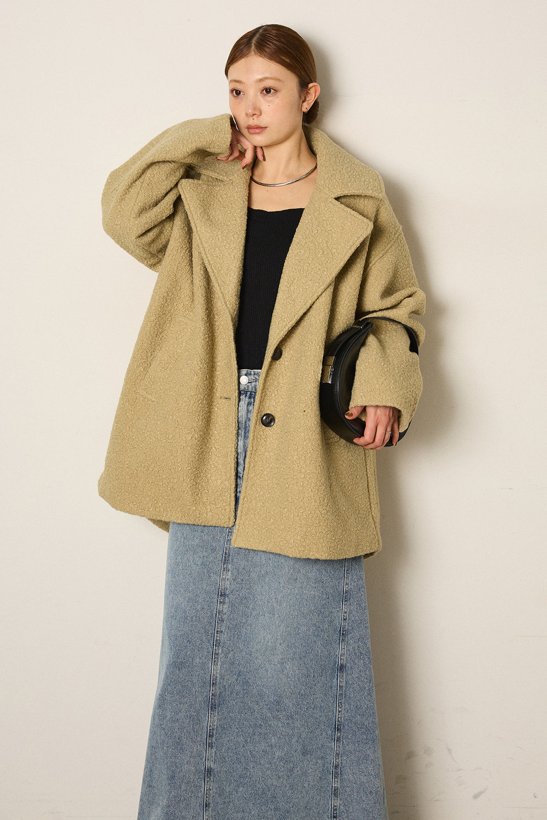 【即納】ループツイードタックジャケット/オリーブ