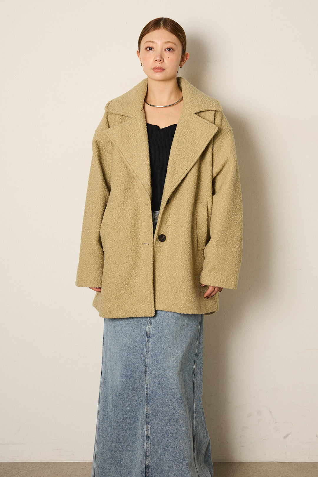 【即納】ループツイードタックジャケット/オリーブ