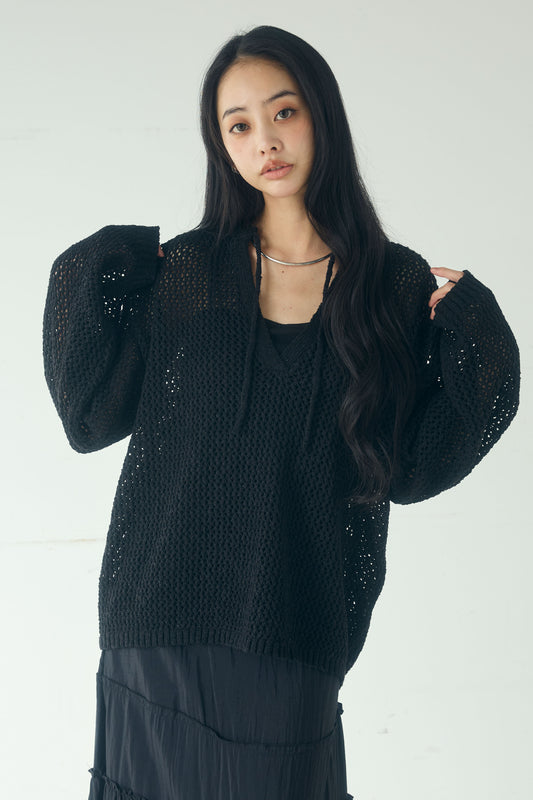 【着回しセット】[SET]ミックスメッシュキーネックプルオーバー+レースハーフジップアップフーディー +ベルト付きツータックワイドパンツ(3set)