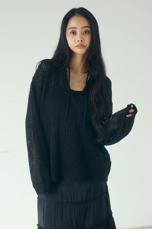 【着回しセット】[SET]ミックスメッシュキーネックプルオーバー+モチーフ付きシアーブルゾン+ベルト付きツータックワイドパンツ(3set)