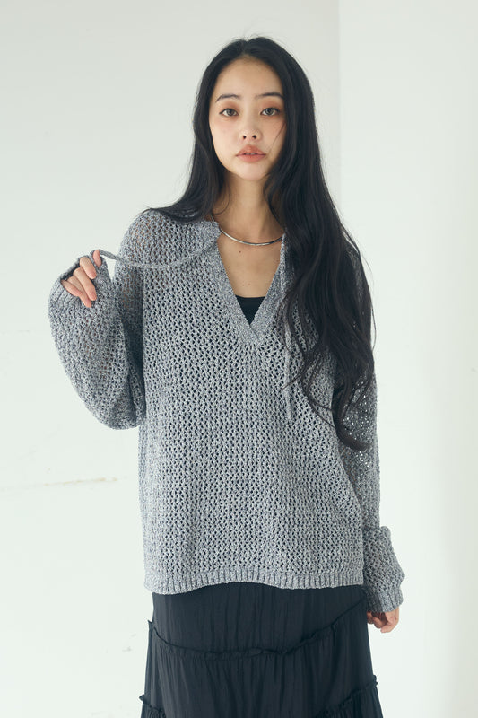 【着回しセット】[SET]ミックスメッシュキーネックプルオーバー+レースハーフジップアップフーディー +ベルト付きツータックワイドパンツ(3set)