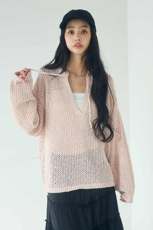 【着回しセット】[SET]ミックスメッシュキーネックプルオーバー+モチーフ付きシアーブルゾン+ベルト付きツータックワイドパンツ(3set)